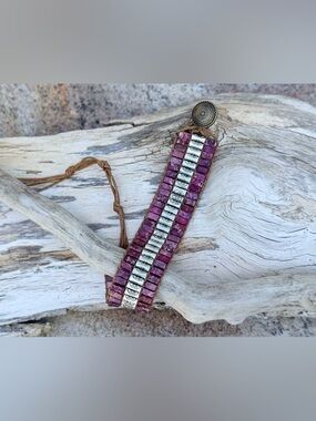 Handmade Purple Stone & Silver Accent Wrap Bracelet